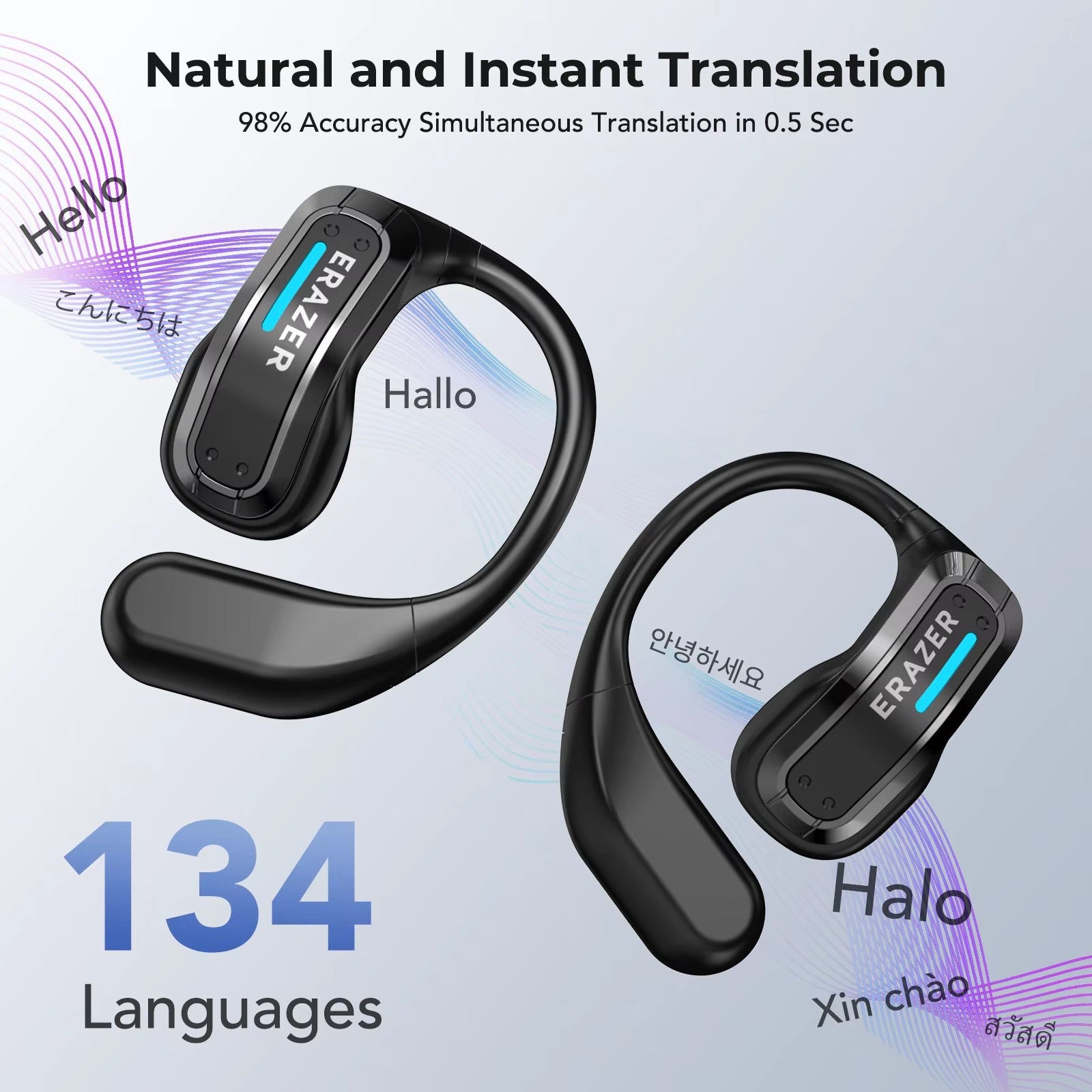 ERAZER X8 AI Translator Earbuds Gaming Bluetooth 5.4 Wireless Headphones Low latency HD Call Earphones with Mic Waterproof